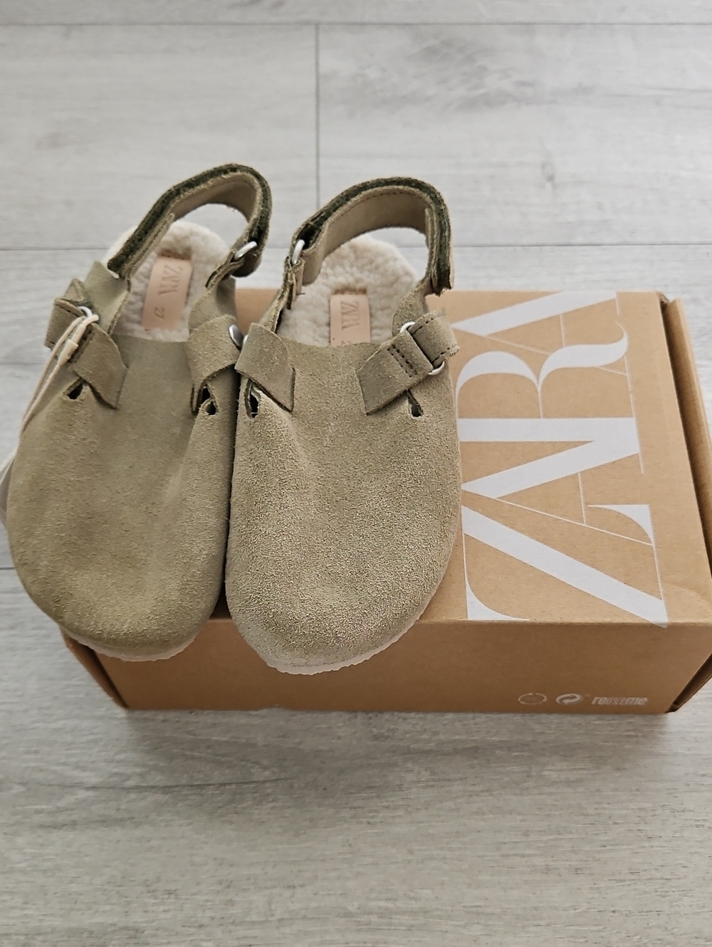 Zara Toddler Suede Slingback Clog - Olive